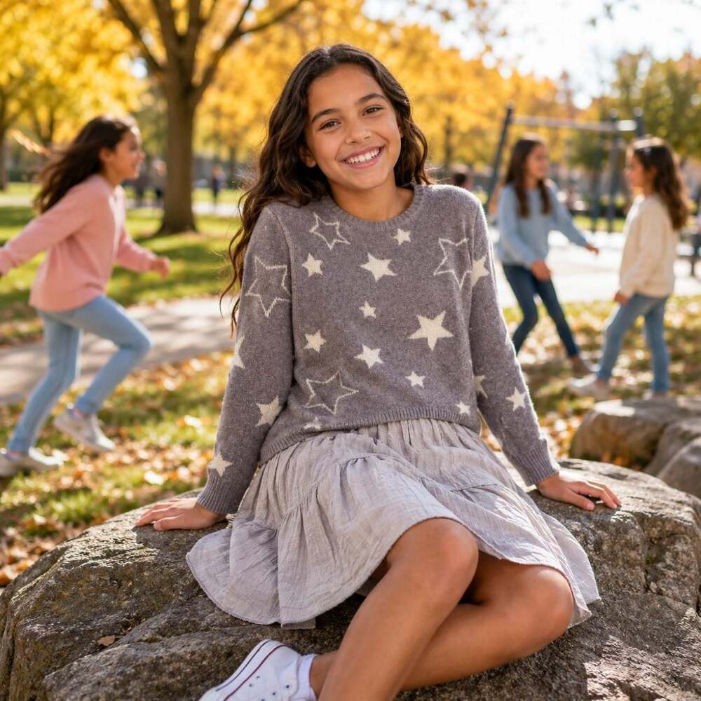 Betti Charm Gray Star Print Sweater Dress